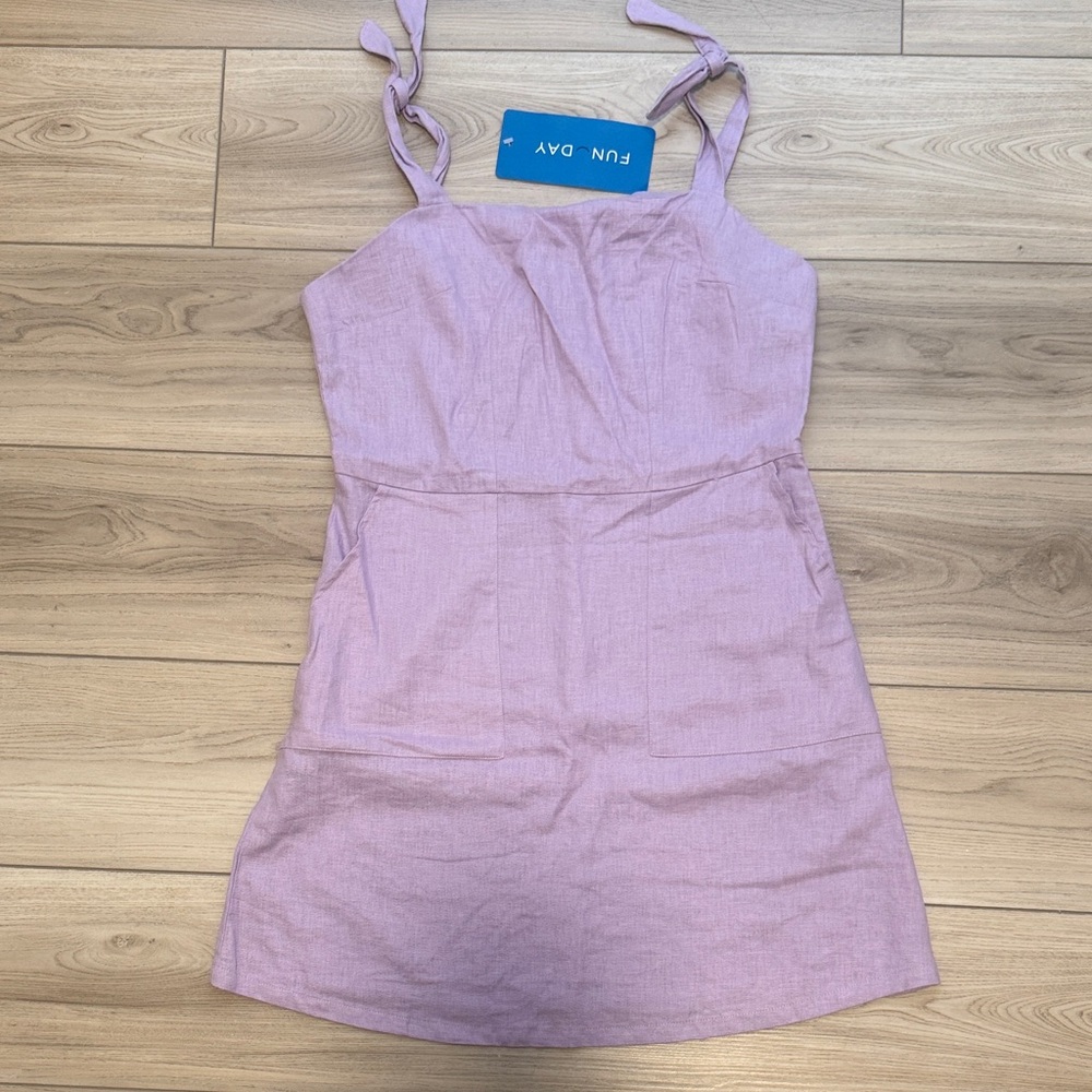 Linen Lilac Sleeveless Dress with Tie Straps